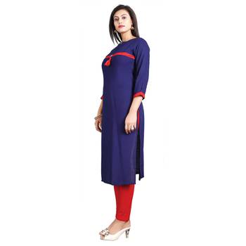 Navy-blue plain rayon kurti 3