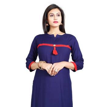 Navy-blue plain rayon kurti 4
