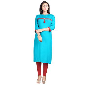 Blue plain rayon kurti 1