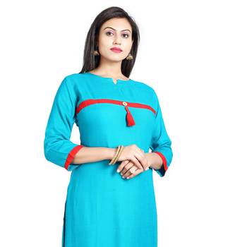 Blue plain rayon kurti 4