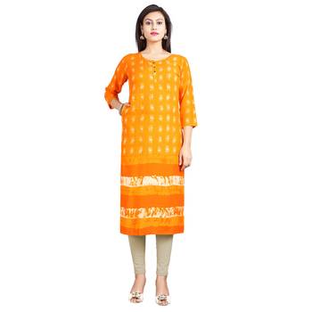 Orange printed rayon kurti 1