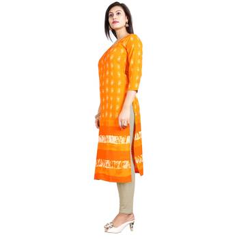Orange printed rayon kurti 3