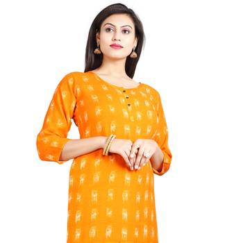 Orange printed rayon kurti 4