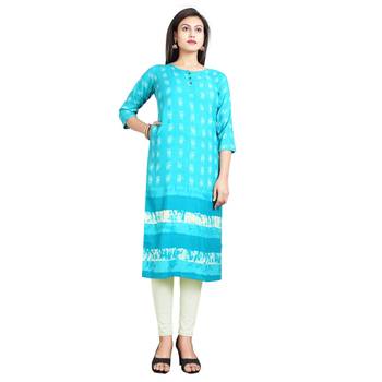 Blue printed rayon kurti 1
