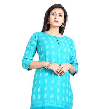Blue printed rayon kurti 4