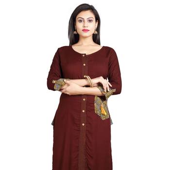 Brown plain rayon kurti 4