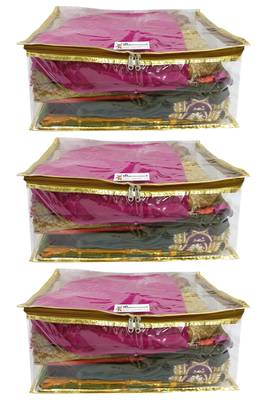 Shree Shyam Products Golden Transparent Box Saree Cover, 3 Pcs Set 1