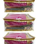 Shree Shyam Products Golden Transparent Box Saree Cover, 3 Pcs Set