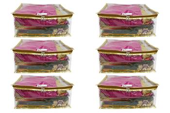 Shree Shyam Products Golden Transparent Box Saree Cover, 6 Pcs Set 1