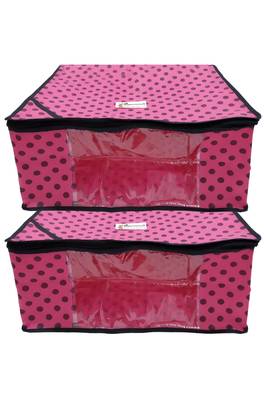 Shree Shyam Products Polka Print Non Woven Box Saree Cover, 2 Pcs Set 1