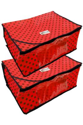 Shree Shyam Products Polka Print Non Woven Box Saree Cover, 2 Pcs Set 2