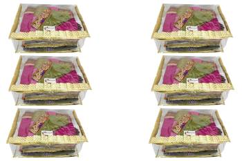 Shree Shyam Products Golden Transparent Frill Box Saree Cover, 6 Pcs Set 1