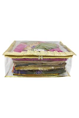 Shree Shyam Products Golden Transparent Frill Box Saree Cover, 6 Pcs Set 2
