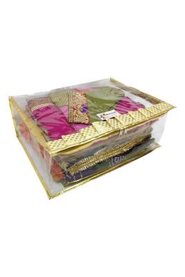 Shree Shyam Products Golden Transparent Frill Box Saree Cover, 6 Pcs Set 3