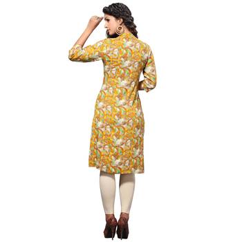 Yellow printed rayon kurti 2