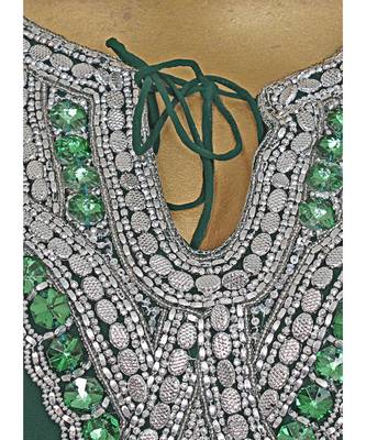 Green Embroidered Crystal Embellished Chiffon Kaftan Abaya Farasha 3