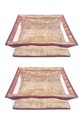 Shree Shyam Products Maroon Border Brocade Semi Transparent Box Saree Cover, 2 Pcs Set 1