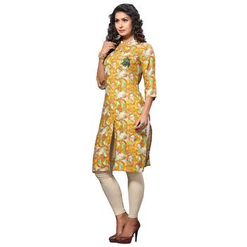 Yellow printed rayon kurti 3