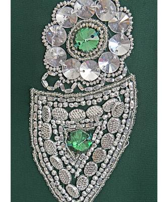 Green Embroidered Crystal Embellished Chiffon Kaftan Abaya Farasha 4
