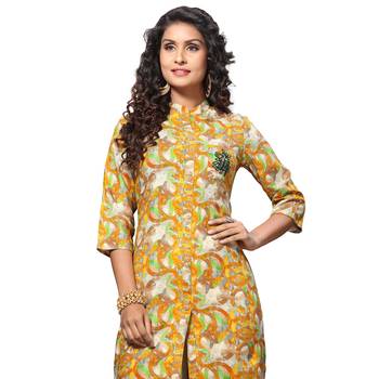 Yellow printed rayon kurti 4