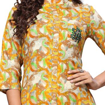 Yellow printed rayon kurti 5