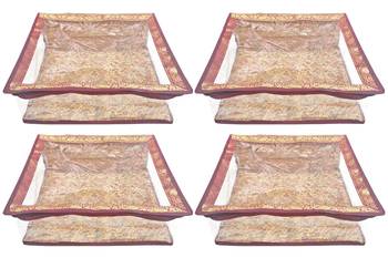 Shree Shyam Products Maroon Border Brocade Semi Transparent Box Saree Cover, 4 Pcs Set 1