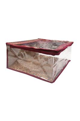 Shree Shyam Products Maroon Border Brocade Semi Transparent Box Saree Cover, 4 Pcs Set 4