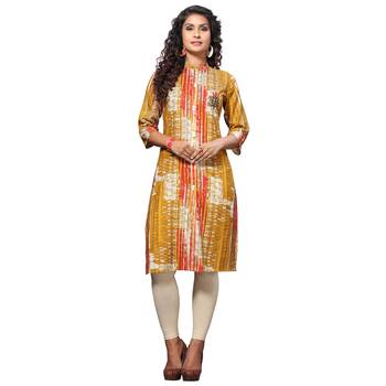 Mustard printed rayon kurti 1