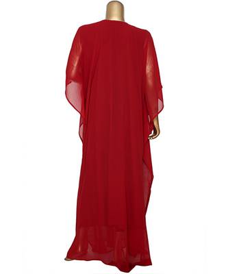 Maroon Embroidered Crystal Embellished Chiffon Kaftan Abaya Farasha 5