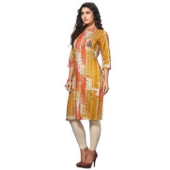 Mustard printed rayon kurti 3