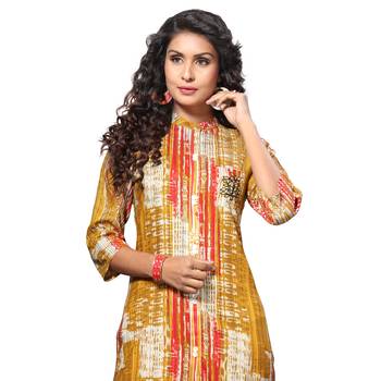 Mustard printed rayon kurti 4
