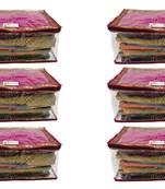 Shree Shyam Products Maroon Border Transparent Box Saree Cover, 6 Pcs Set