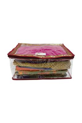 Shree Shyam Products Maroon Border Transparent Box Saree Cover, 6 Pcs Set 2