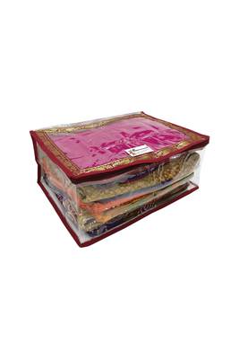 Shree Shyam Products Maroon Border Transparent Box Saree Cover, 6 Pcs Set 3