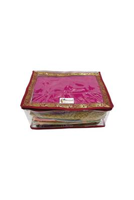 Shree Shyam Products Maroon Border Transparent Box Saree Cover, 6 Pcs Set 4