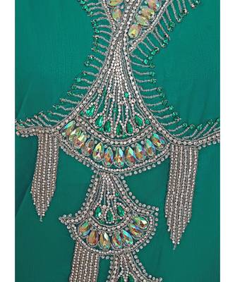 Green Embroidered Crystal Embellished Chiffon Kaftan Abaya Farasha 3