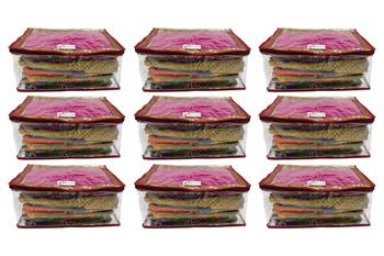 Shree Shyam Products Maroon Border Transparent Box Saree Cover, 9 Pcs Set 1