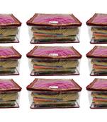 Shree Shyam Products Maroon Border Transparent Box Saree Cover, 9 Pcs Set