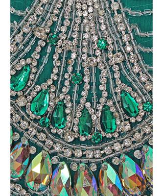 Green Embroidered Crystal Embellished Chiffon Kaftan Abaya Farasha 4