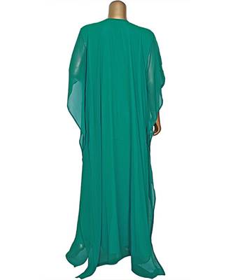 Green Embroidered Crystal Embellished Chiffon Kaftan Abaya Farasha 5