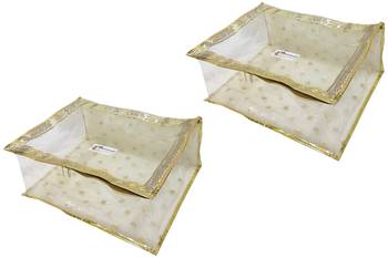 Shree Shyam Products Golden Polka Border Transparent Box Saree Cover, 2 Pcs Set 1