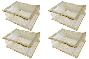 Shree Shyam Products Golden Polka Border Transparent Box Saree Cover, 4 Pcs Set 1