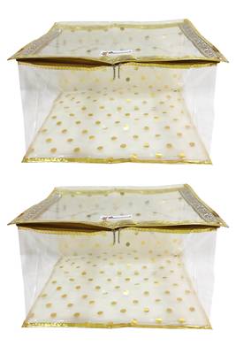 Shree Shyam Products Gold Lace And Polka Transparent 12 Inch Box Saree Cover, 2 Pcs Set 1