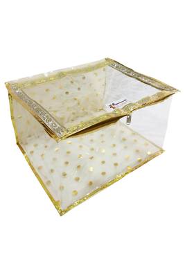 Shree Shyam Products Gold Lace And Polka Transparent 12 Inch Box Saree Cover, 2 Pcs Set 3