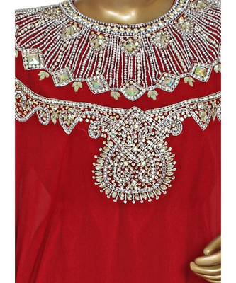 Maroon Traditional Crystal Embellished Chiffon Kaftan Abaya Farasha 2