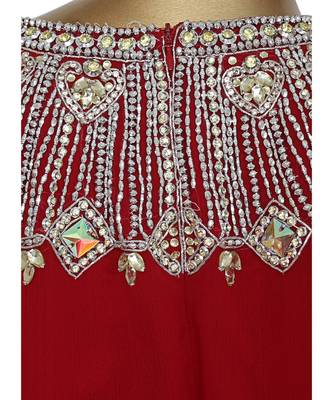 Maroon Traditional Crystal Embellished Chiffon Kaftan Abaya Farasha 4