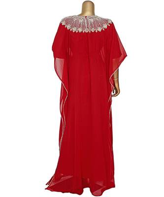 Maroon Traditional Crystal Embellished Chiffon Kaftan Abaya Farasha 5