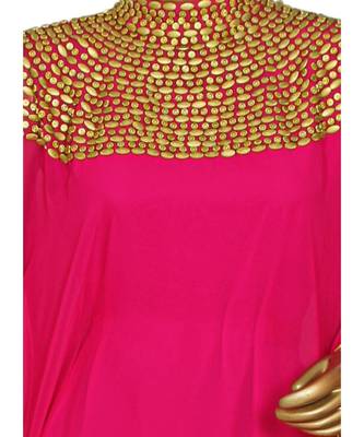 Fuchsia Pink Embroidered Beads work Georgette Kaftan Gown Abaya Maxi 2