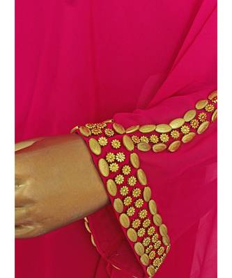 Fuchsia Pink Embroidered Beads work Georgette Kaftan Gown Abaya Maxi 4