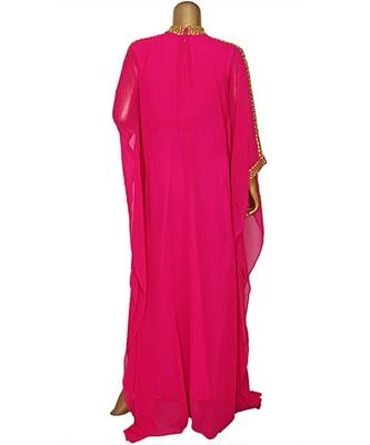 Fuchsia Pink Embroidered Beads work Georgette Kaftan Gown Abaya Maxi 5